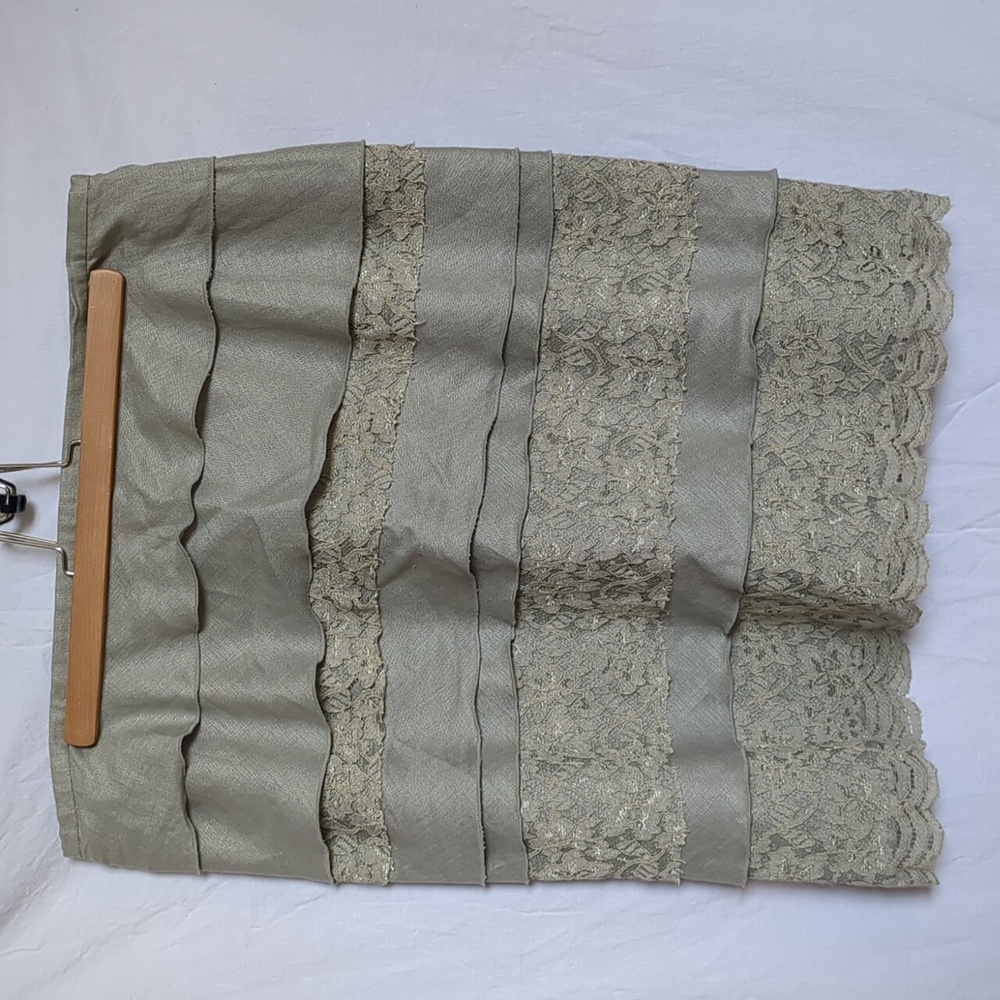 Nygard skirt light sage green-grey linen layered ruffle lined sz 14
